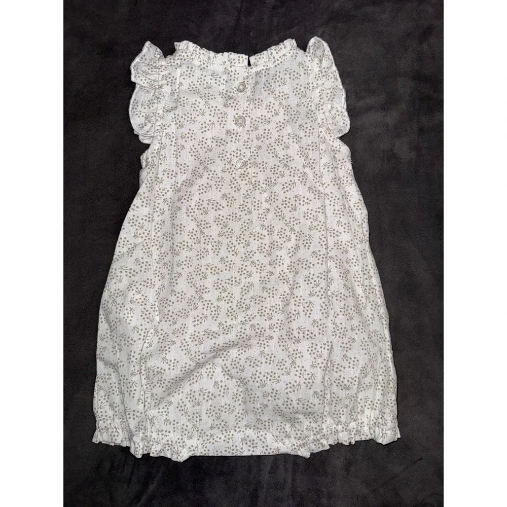 Ollie's Day Baby Girl Floral Bubble Romper White Tan Ruffle Sleeve 6-9 Months